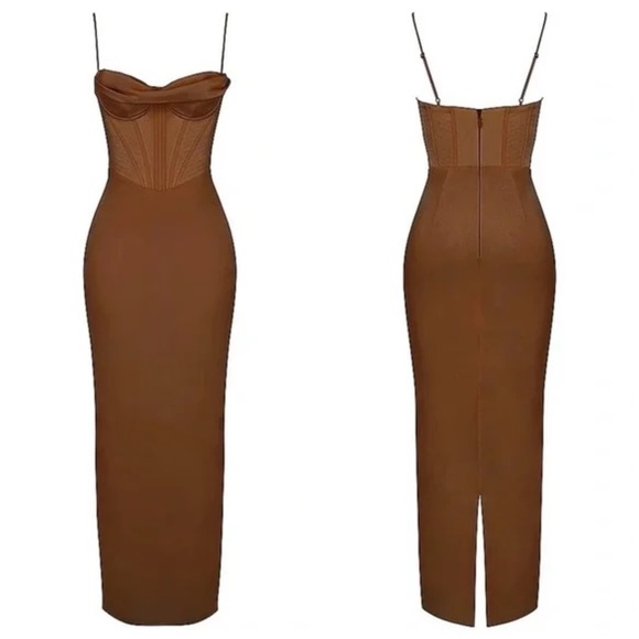 House of CB “Charmaine” Midaxi Chocolate Gown XS NWT - Picture 4 of 16